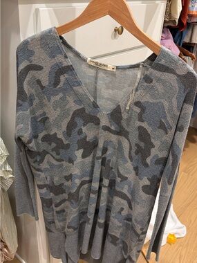 Chambray Blue Camo V-Neck Sweater tunic